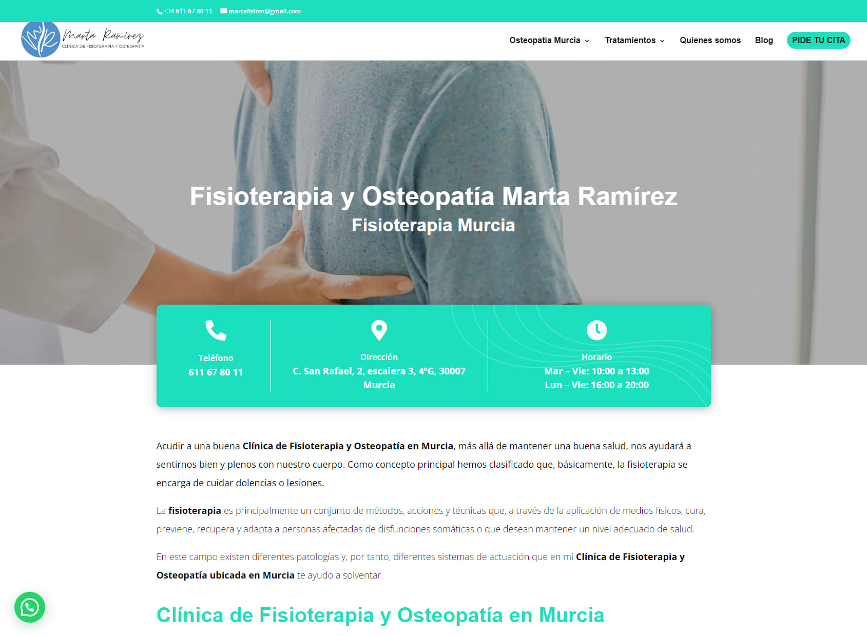 Clínica de fisioterapia y osteopatía Marta Ramírez en Murcia
